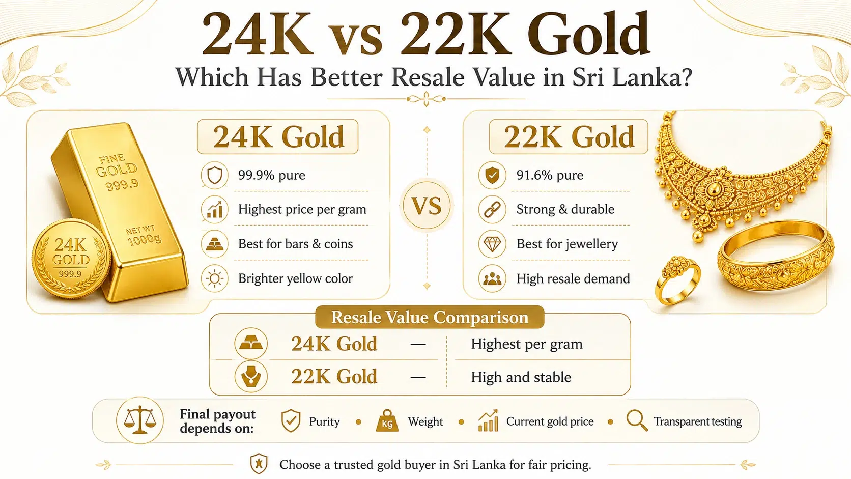 24K vs 22K Gold: Which Has Better Resale Value in Sri Lanka?
